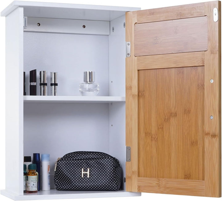 Mendler Hängeschrank HWC-A85, Badschrank Wandschrank Bambus, 52x35x21cm weiss