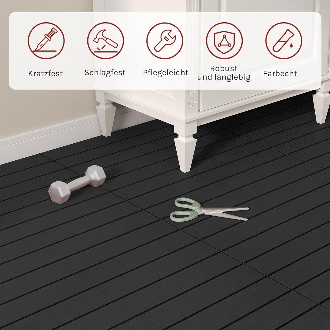 WOLTU WPC Terrassenfliesen Terrassendielen Holz-Optik 30x60cm, Fliese Bodenfliese Klickfliese mit kl