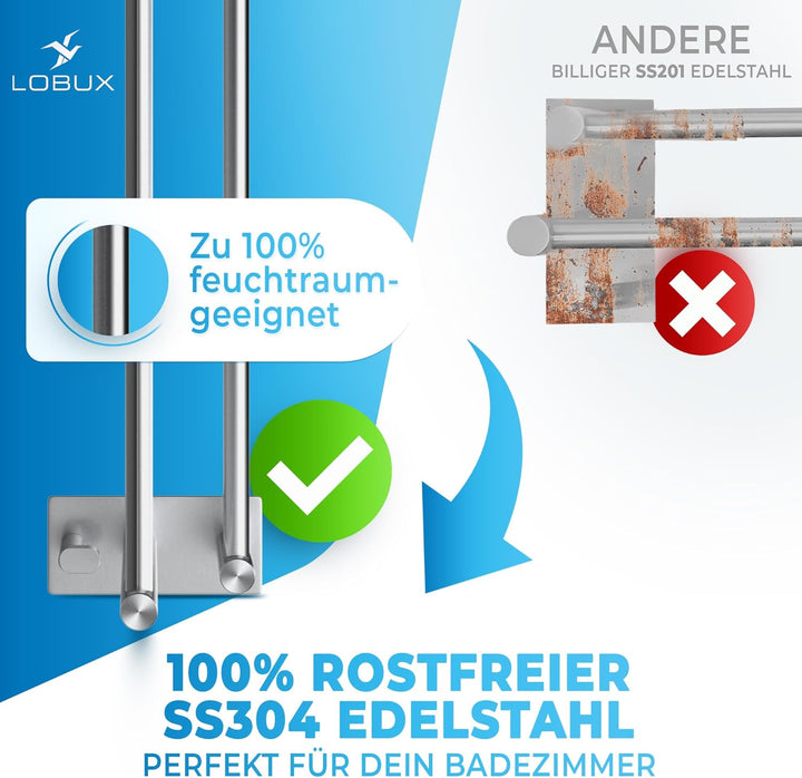 LOBUXยฎ - Handtuchhalter ohne Bohren โ 80cm, Edelstahl rostfrei โ Handtuchhalter Bad doppelt, selbstk