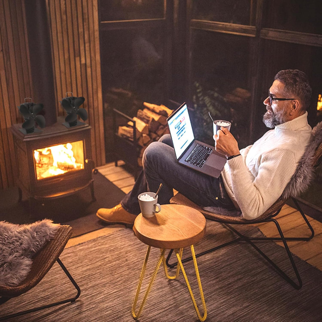 Yznahre Kaminventilator, 4 Flügel Ofenventilator Ohne Strom, Kaminofen Ventilator für Holzöfen, Stov