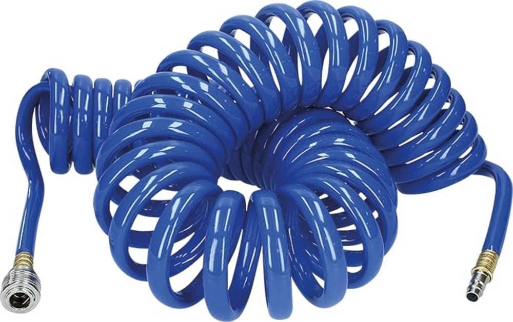 KUNZER 7SDS10 Spiral-Druckluftschlauch PE - Inklusive Kupplungen zum Kompressor-Anschluss - Blau, 10
