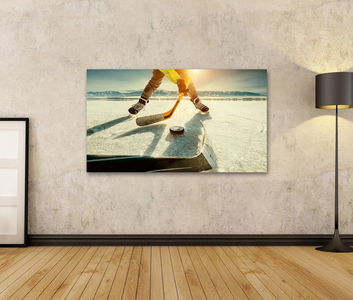 islandburner Bild auf Leinwand Eishockey Spiel Auf See Bilder Wandbilder Poster, Leinwand 80x40cm