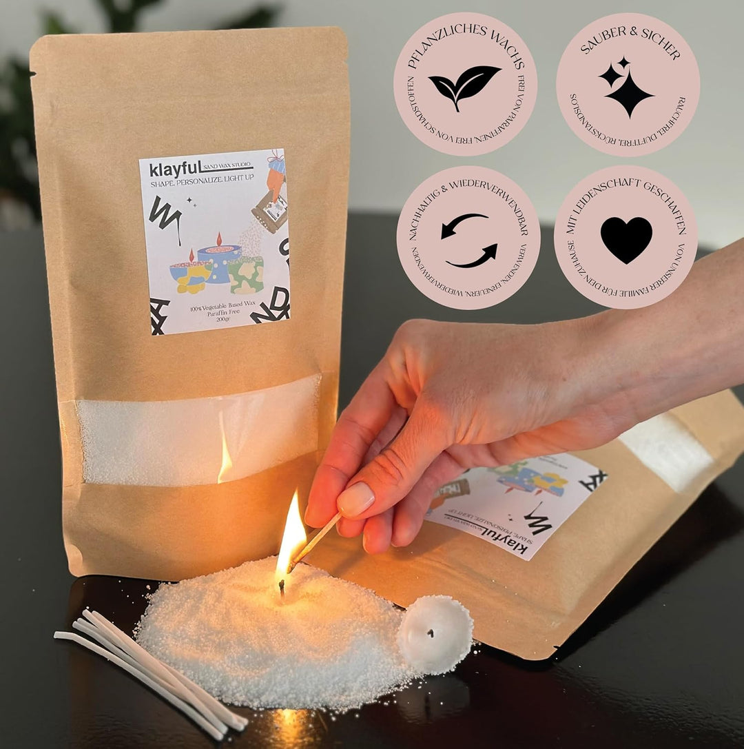 KLAYFUL - DIY-Set Kerzen & Keramik | 400g pflanzliches Perlwachs, 1,5kg Ton, Farben, Pinsel, Dochte,