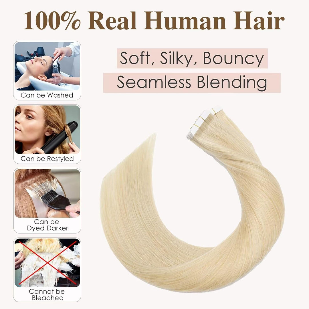 TESS Tape Extensions Echthaar Blond 40 Stück 45 cm Haarverlängerungen Remy Human Hair günstig 100 g