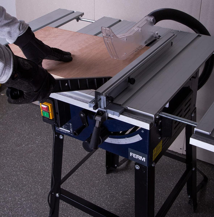 FERM Tischkreissäge 250mm - 1800 Watt - Ausziehbare Aluminium Arbeitstisch - Vakuum-Adapter - Winkel