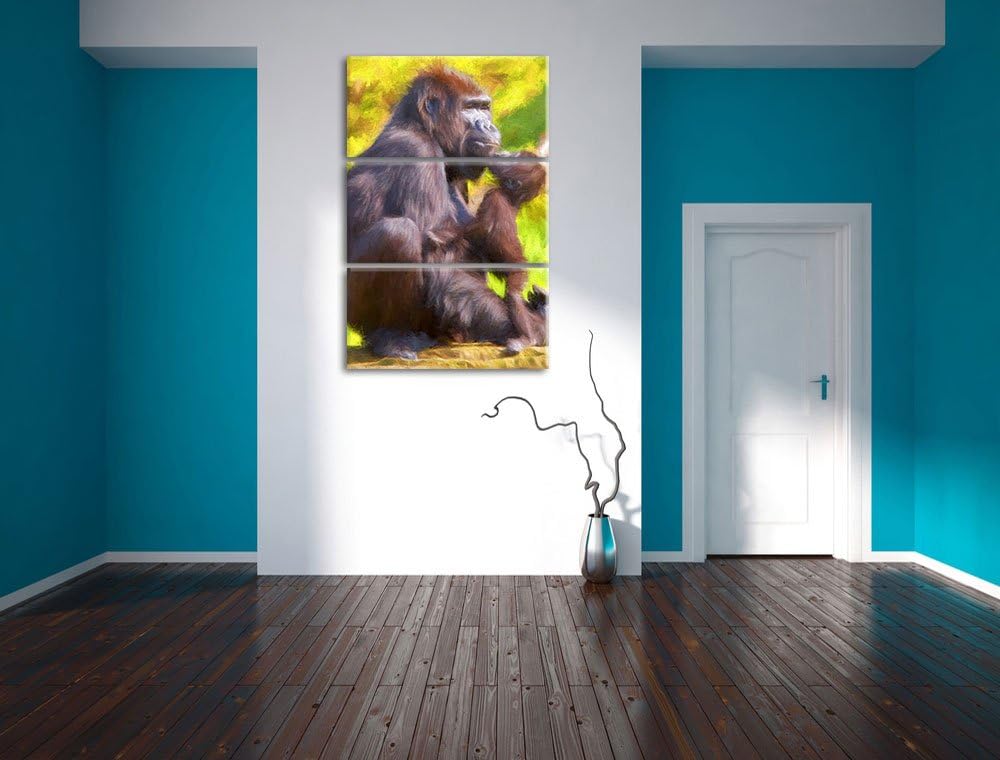 Gorilla-Baby küsst seine Mutter NewArt 3-Teiler Leinwandbild 120x80 Bild auf Leinwand, XXL riesige B