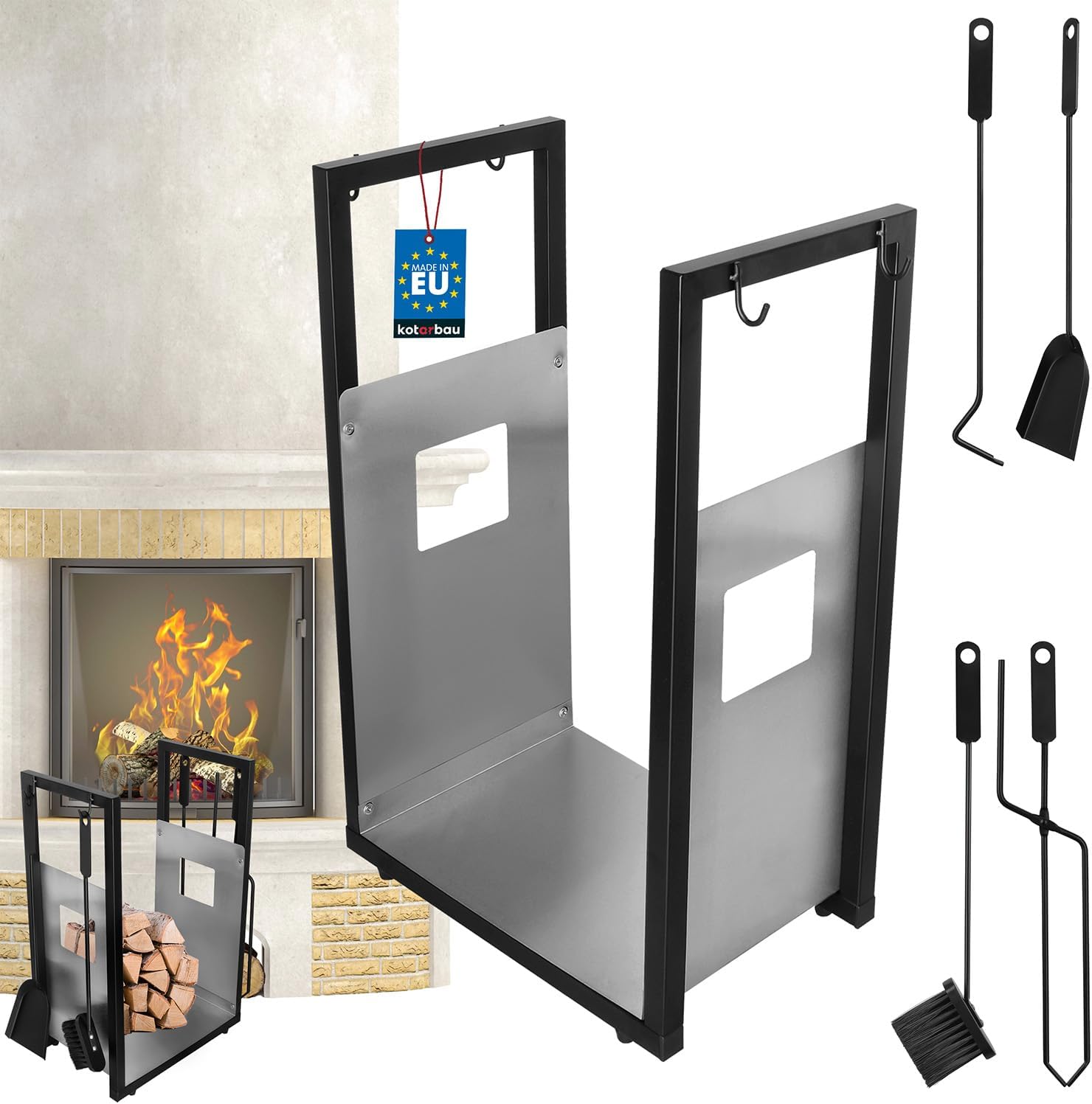 KOTARBAU Kaminholzregal 40x35cm - Brennholzkorb Aus Stahl Schwarz Modern