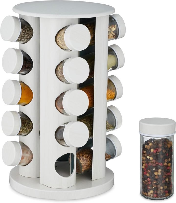Relaxdays Gewürzkarussell, 20 Gewürzgläsern, Streueinsatz, 360° drehbar, Gewürzbar, HxD: 33,5 x 19 c