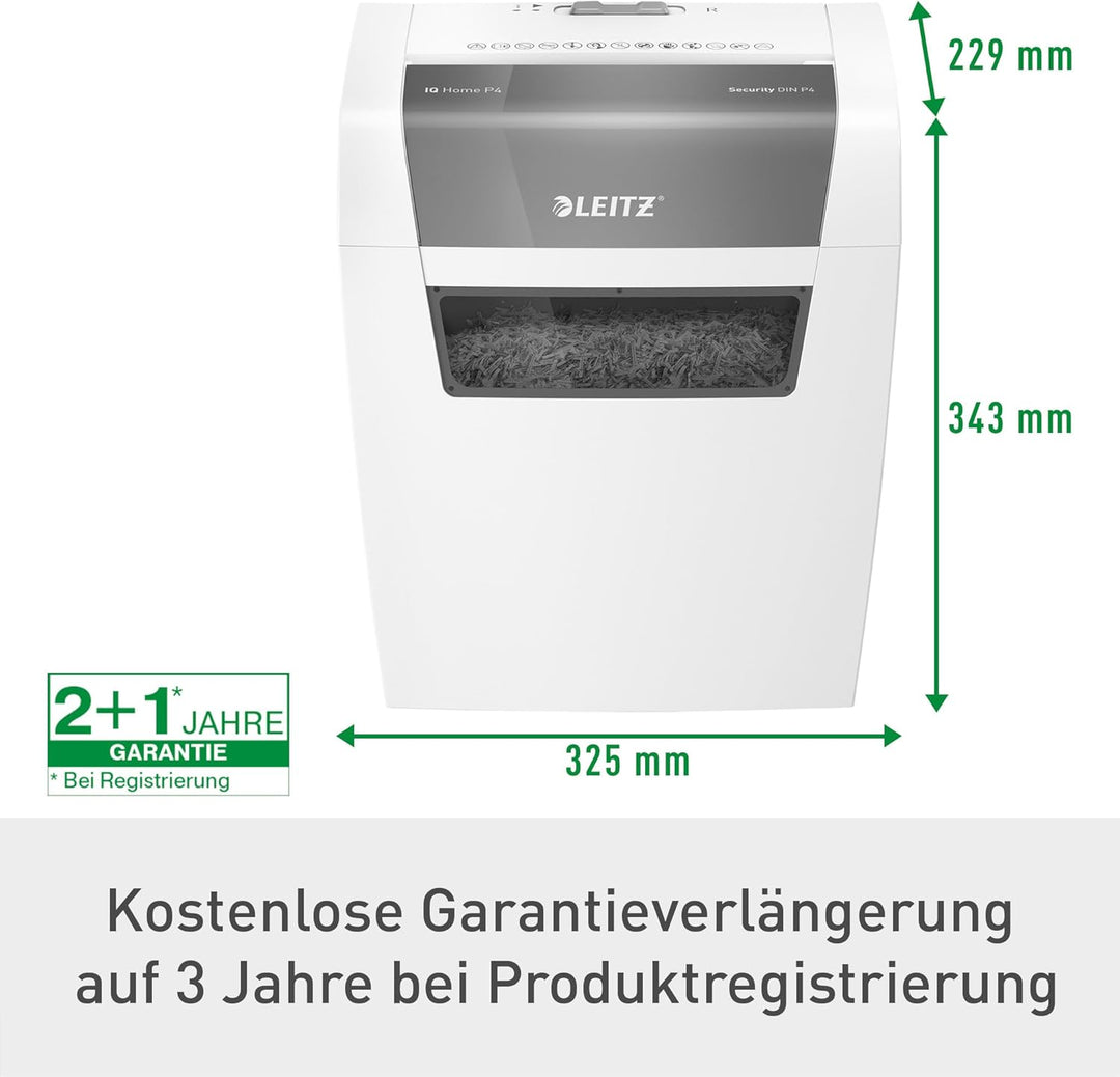 Leitz IQ Home Partikelschnitt Aktenvernichter P4, 7-6 Blatt (70-80 g/m²), 15 Liter Abfallbehälter, L