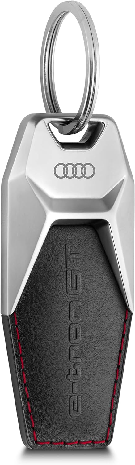 Audi 3182100300 Schlüsselanhänger e-tron GT Metall Leder Anhänger Keyring Gravur, schwarz/silber/rot