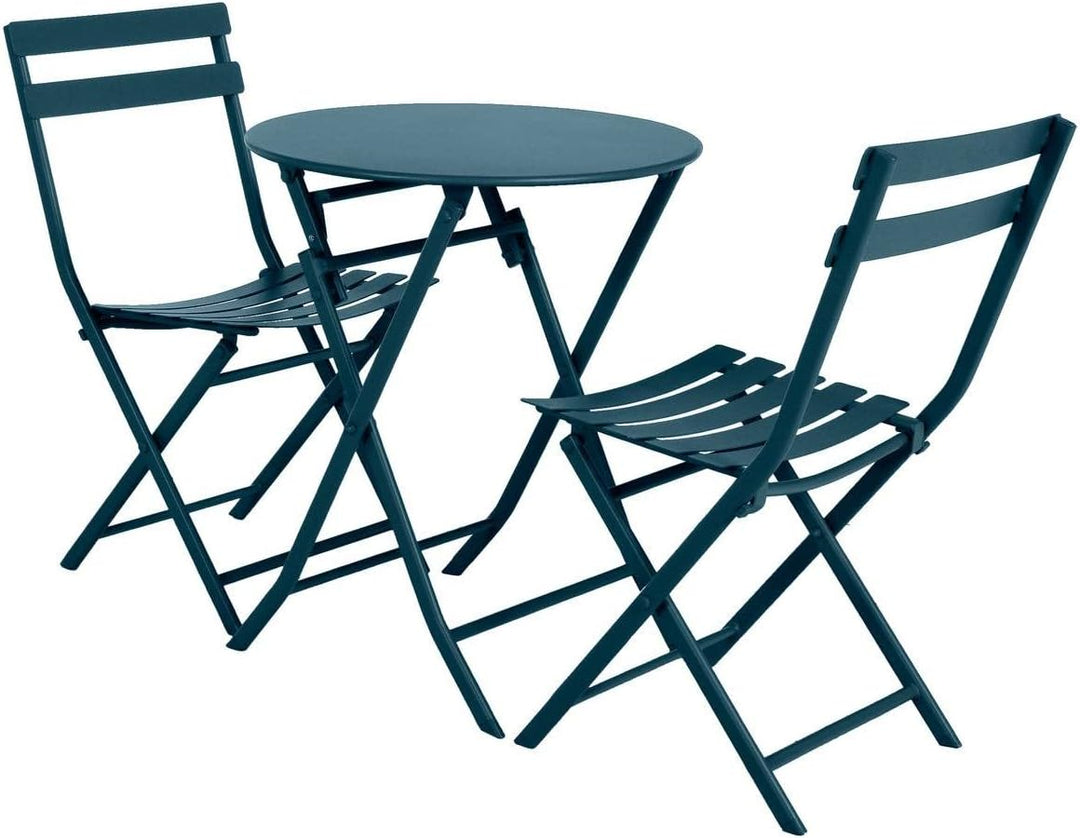 Hespéride Runder klappbarer gartentisch Greensboro Petrol 2-sitzer aus epoxybehandeltem Stahl