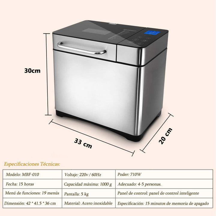 COOCHEER Vollautomatischer Brotbackautomat 710 W Brotbackautomat und programmierbar für Brotbackauto