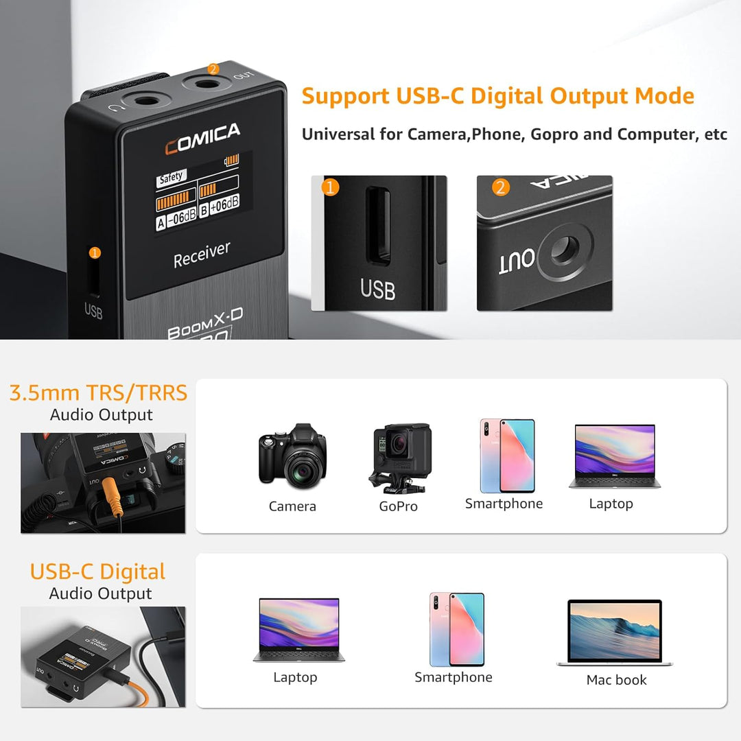 COMICA Kabelloses Lavalier-Mikrofon, BoomX-D2 Pro 2,4 G, kabelloses Mikrofonsystem für Smartphones,