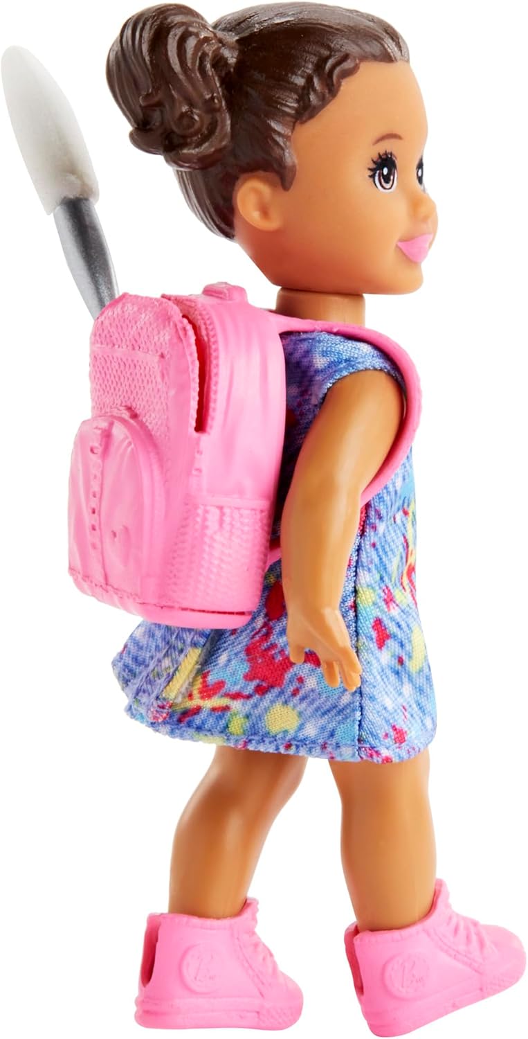 Barbie GJM29 - Kunstlehrerin-Spielset, Puppe (blond), Kleinkind-Puppe, Staffelei mit Farbwechsel-Eff