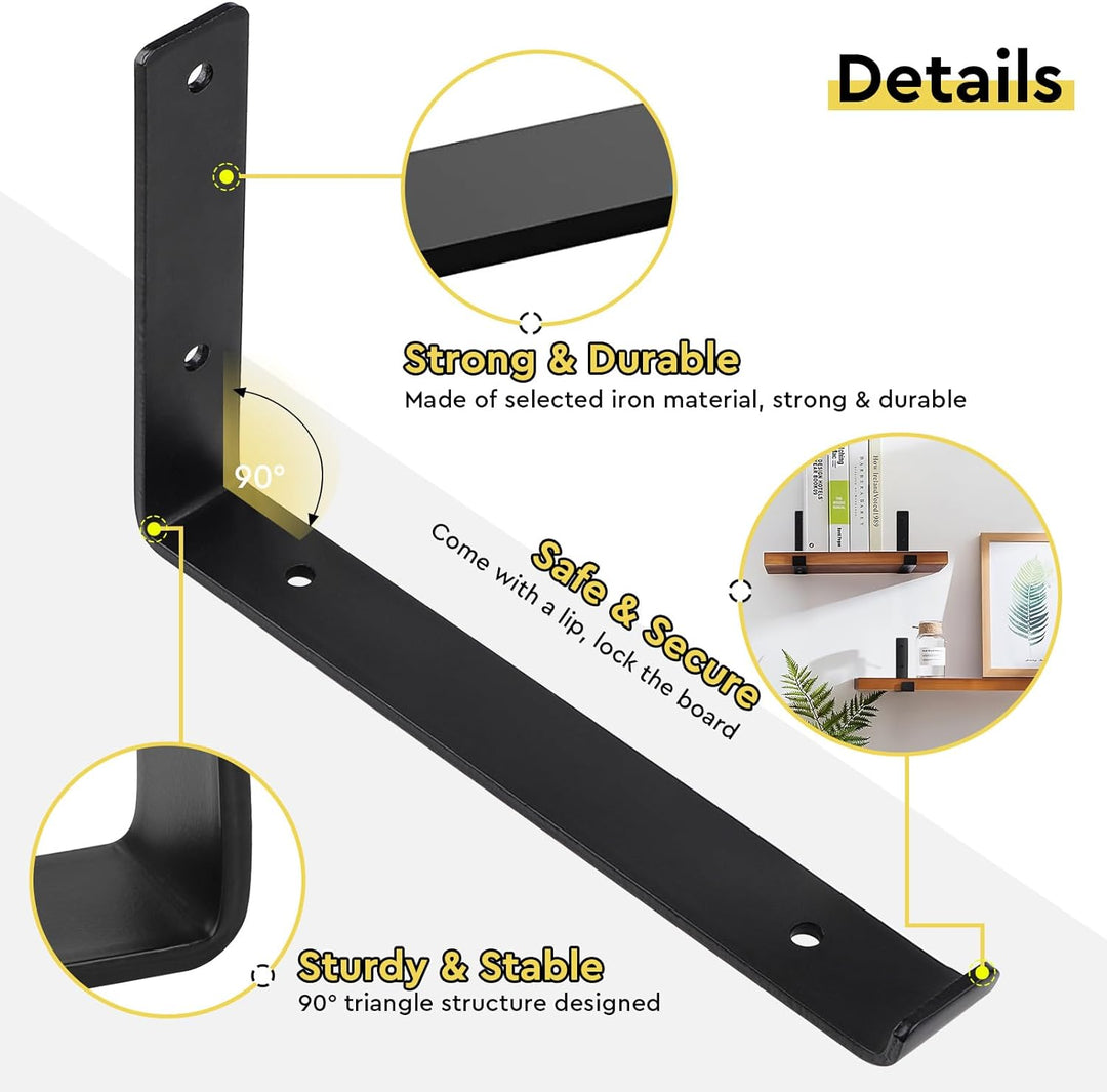 DBREAKS 4 Stk Regalhalterung Schwarze, L-Form Regalhalter, Wandregal Halterung, Heavy Duty Regalhalt