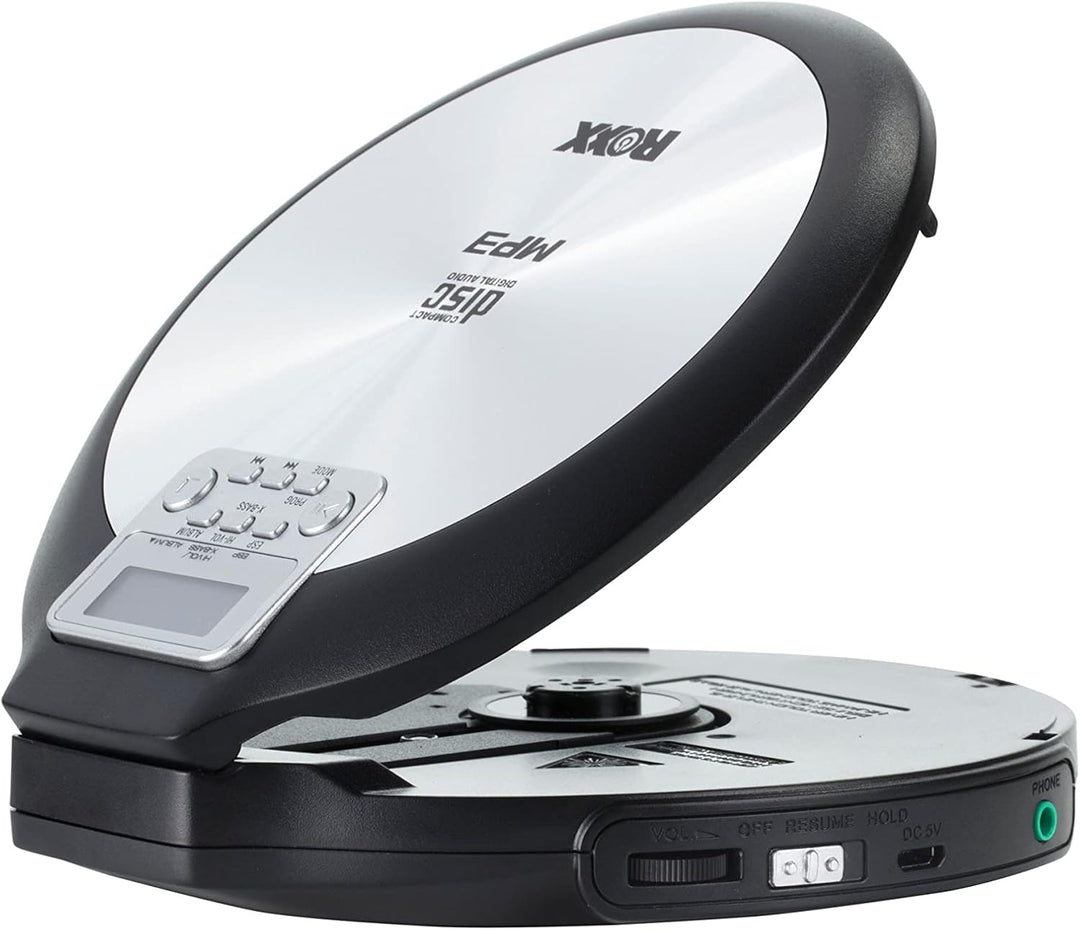 ROXX Tragbarer CD Player mit Kopfhörer MP3 fähig Antishock Discman mit Netzteil PCD 600