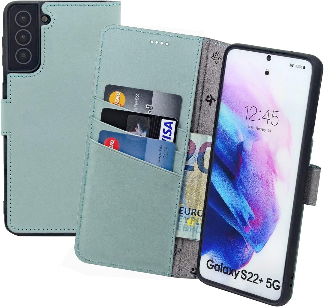 Suncase Book-Style Hülle kompatibel mit Samsung Galaxy S22 Plus 5G Leder Tasche (Slim-Fit) Lederhüll