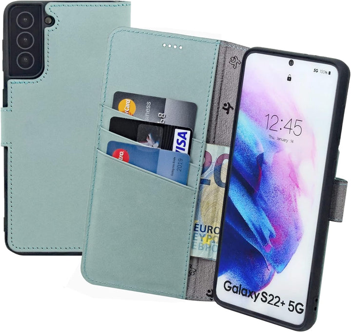 Suncase Book-Style Hülle kompatibel mit Samsung Galaxy S22 Plus 5G Leder Tasche (Slim-Fit) Lederhüll