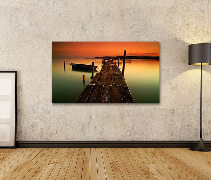 islandburner Bild auf Leinwand Balaton See Steg Bei Sonnenuntergang Bilder Wandbilder Poster Leinwan