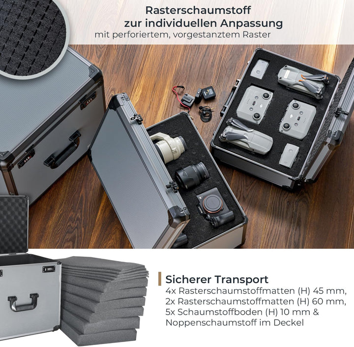 HMF 14422-02 Alu Fotokoffer, Miniaturenkoffer mit Rasterschaumstoff | 46 x 33 x 41 cm, 46 x 33 x 41