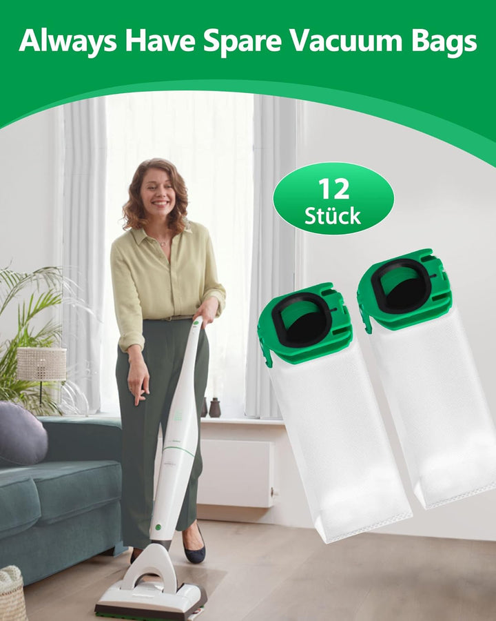 ROMIVO 12 StĂźck Staubsaugerbeutel kompatibel mit Vorwerk Kobold VB100 FP100 VB 100 FP 100, Premium F