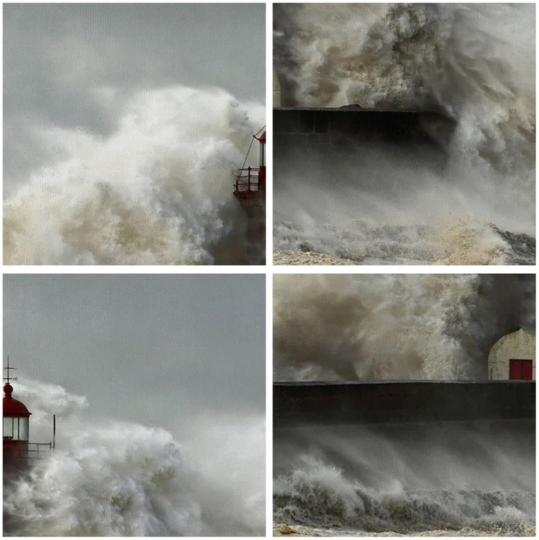ARTTOR Bilder auf Leinwand Leuchtturm Ozean Sturm Leinwandbild 70x50cm Wandbilder Dekoration Wohnzim