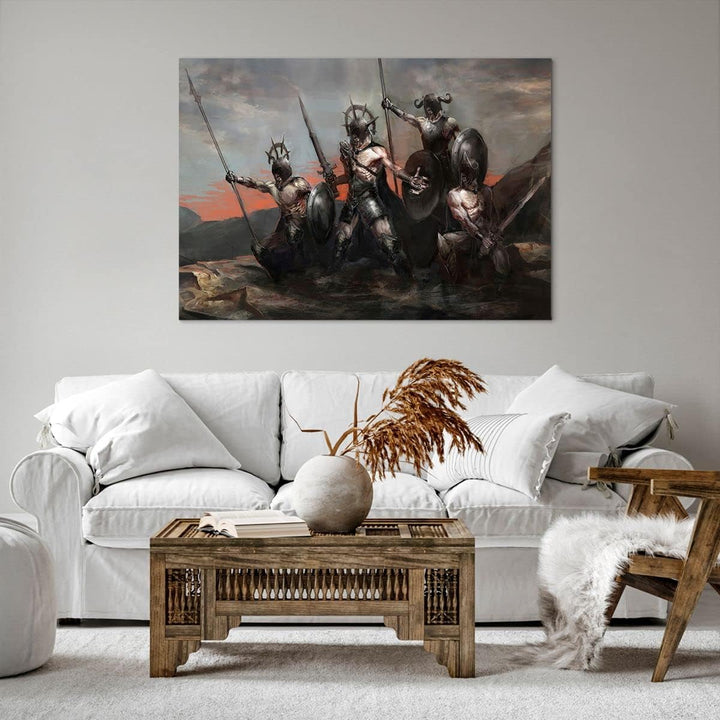 Bilder auf Leinwand 100x70cm Leinwandbild mit Rahmen ritter rüstung Gross Wanddeko Bild Schlafzimmer
