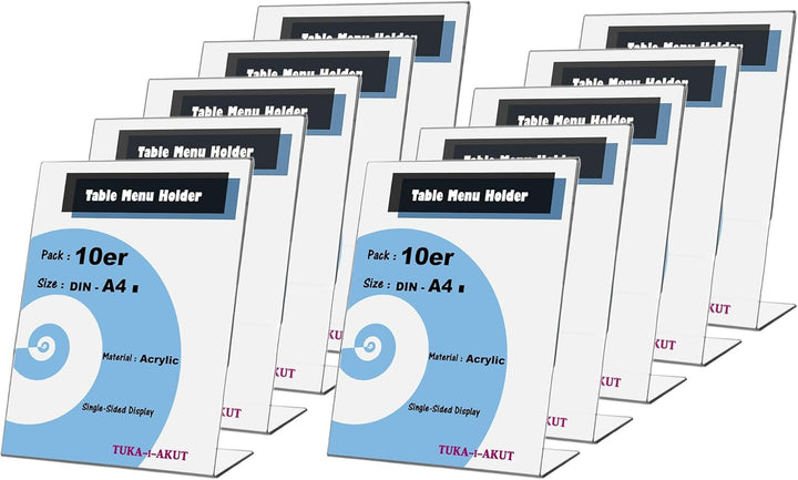 TUKA 10X A4 Hoch Acryl Anzeige-Ständer Plakataufsteller, Tischaufsteller Schräg L-Ständer, Prospekts