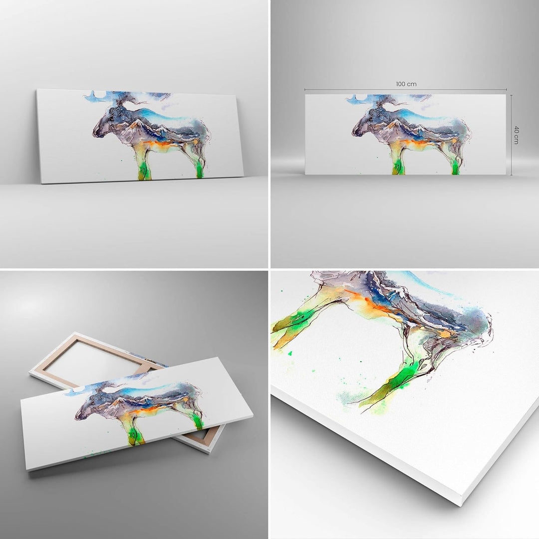 Panorama Bilder auf Leinwand 100x40cm Leinwandbild Moose Berge Winter illustration Gross Wanddeko Bi