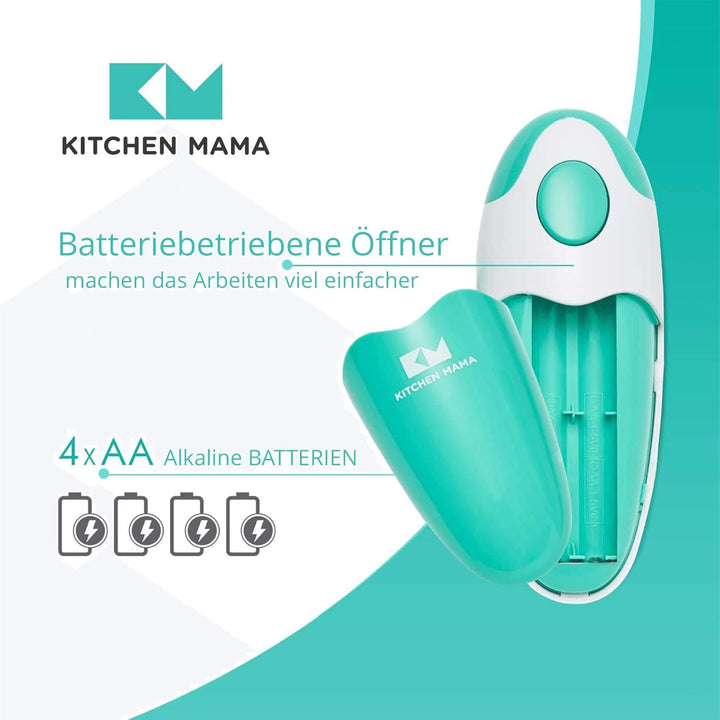 Kitchen Mama Elektrischer Dosenöffner - Konservenöffner mit Start & Stopp Funktion, glatte Kanten, e