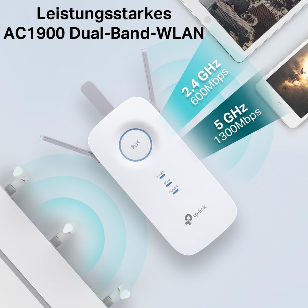 TP-Link RE550 WLAN Verstärker Repeater AC1900 (Dual AC + N, 1300MBit/s 5GHz + 600MBit/s 2,4GHz, App