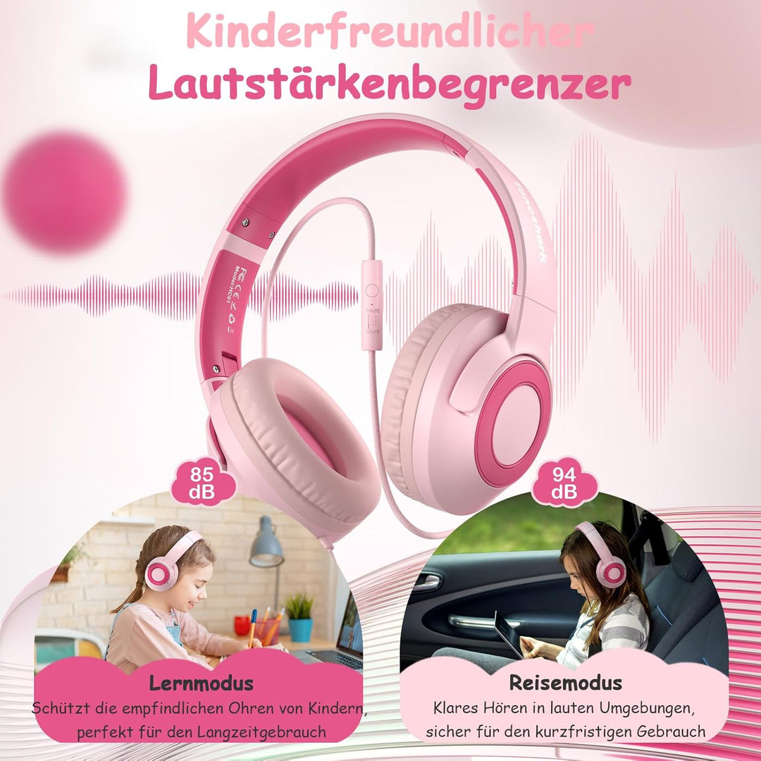 TONOSHARK Kinderkopfhörer mit Kabel Klappbar, mit Mikrofon, Kopfhörer Kinder Gehörschutz auf 85/94 d