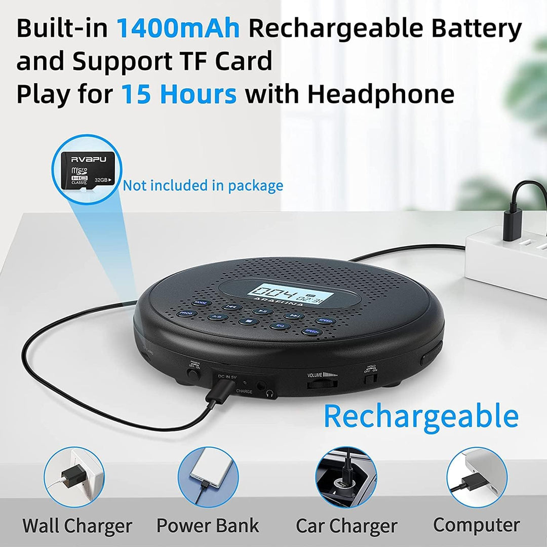 CD Player Tragbar, Arafuna Discman Tragbarer CD Player mit Lautsprecher,Wiederaufladbarer CD Player