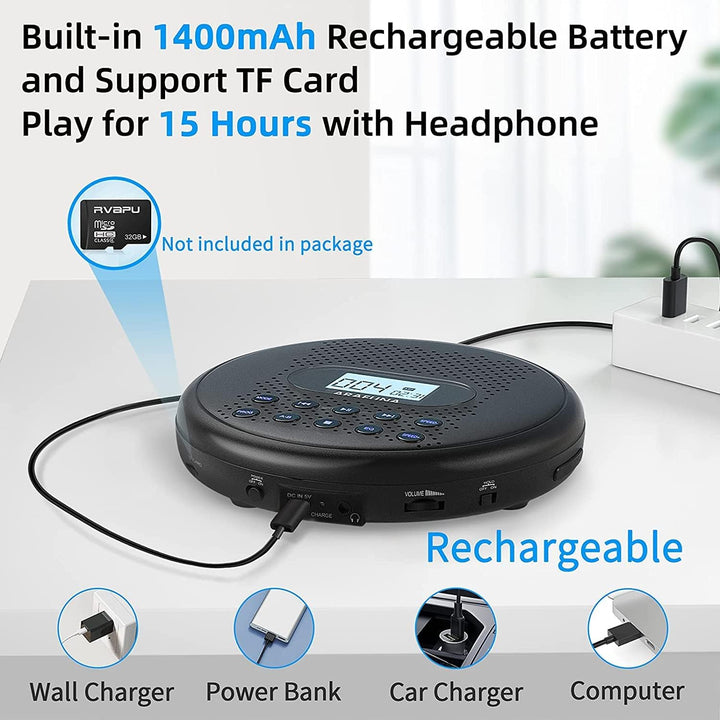 CD Player Tragbar, Arafuna Discman Tragbarer CD Player mit Lautsprecher,Wiederaufladbarer CD Player