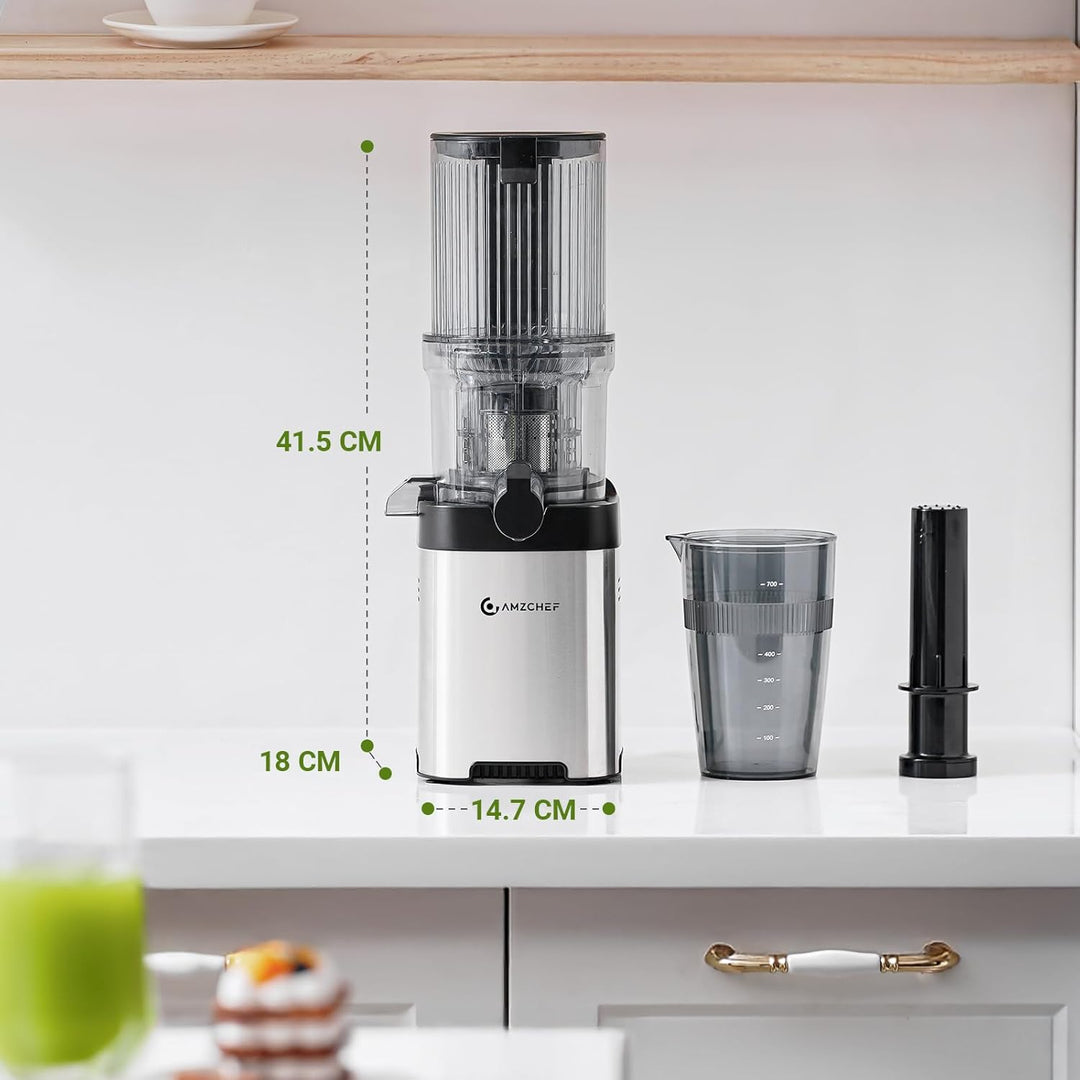 AMZCHEF Entsafter - Slow Juicer mit 113MM Breite und Grössere Fütterungsröhre für Ganze Gemüse und O