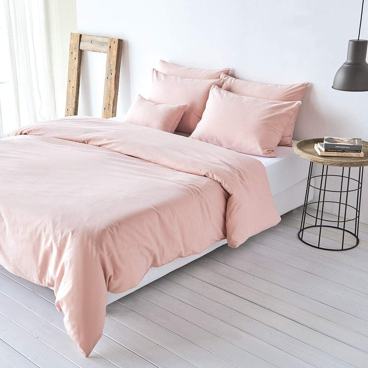 Traumschlaf Uni Baumwolle-Leinen Bettwäsche Rose, 1 Bettbezug 155 x 220 cm + 1 Kissenbezug 80 x 80 c