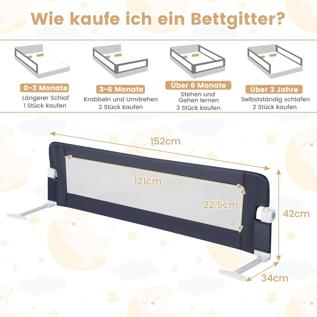 COSTWAY Bettgitter klappbar, Bettschutzgitter mit Verstellbarer Gurte, EIN-klick-Faltung, Rausfallsc