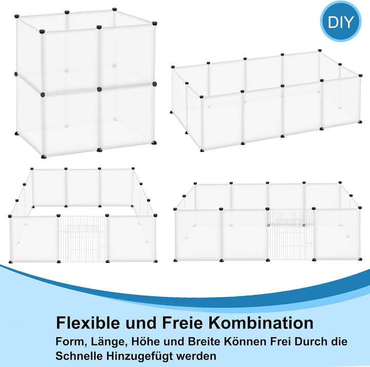 Freigehege Gittergehege für Kaninchen, Meerschweinchen Käfig Gehege, Kleintierkäfig inkl. Tür, Welpe