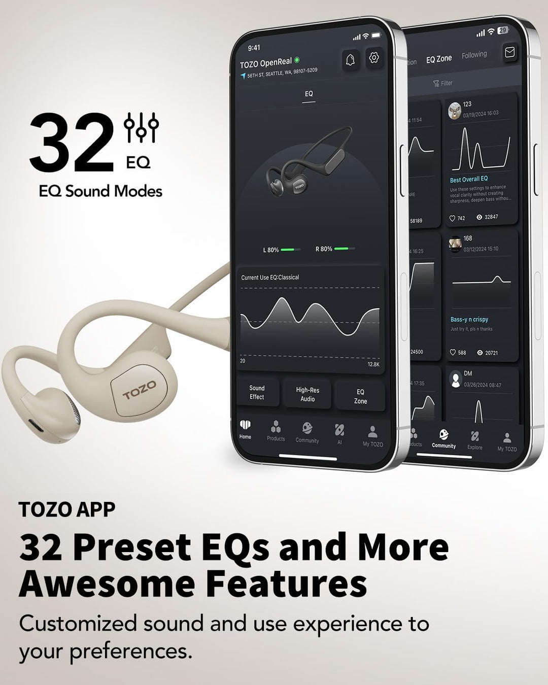 TOZO OpenReal True Kopfhörer Kabellos Bluetooth 5.3 Tastensteuerung Open Ear Ohrhörer Dual-Mic Anruf