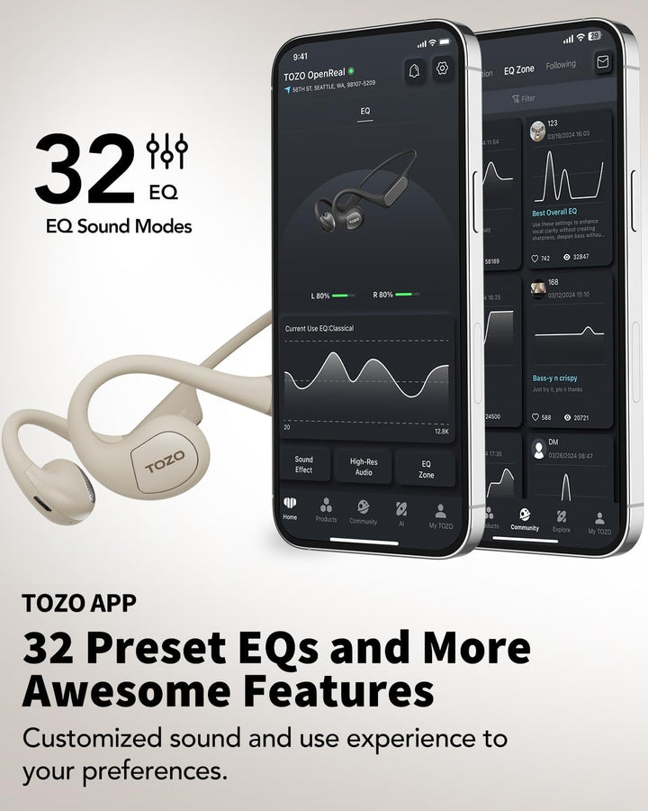TOZO OpenReal True Kopfhörer Kabellos Bluetooth 5.3 Tastensteuerung Open Ear Ohrhörer Dual-Mic Anruf