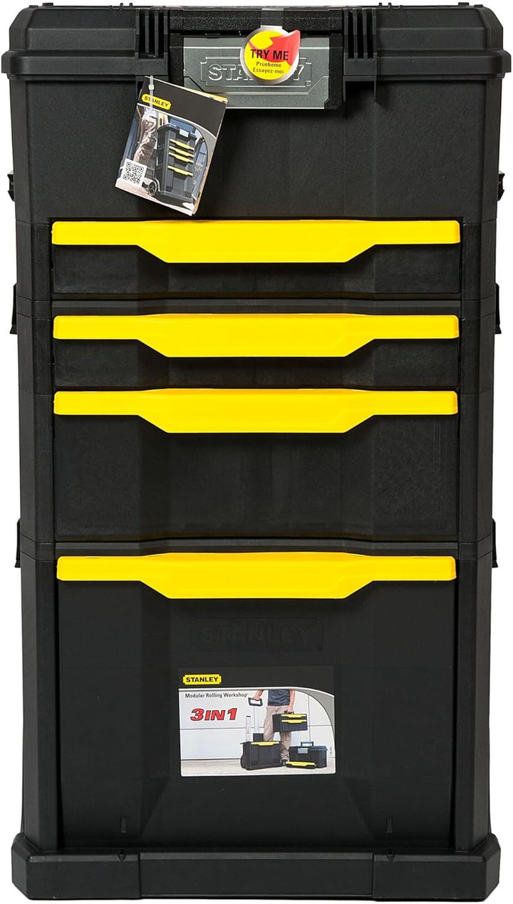 Stanley Rollende Werkstatt aus Metall-Kunststoff 1-79-206 – Werkzeugwagen leer mit 3 modularen Einhe