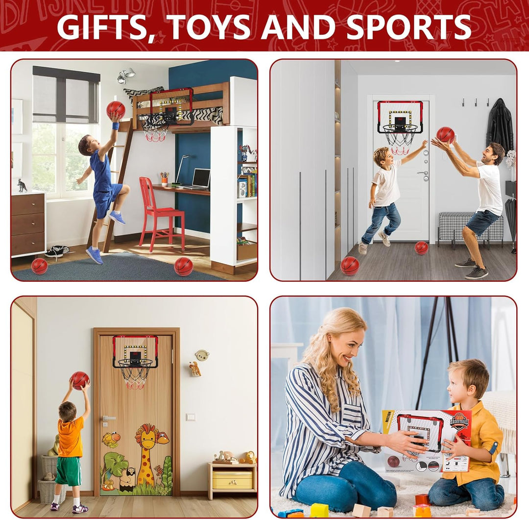 Apritsce Basketballkorb Indoor, Mini Basketballkorb fürs Zimmer mit Elektronische Anzeigetafel, 4 Bä