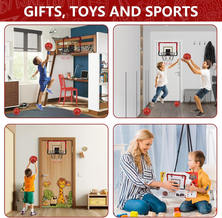 Apritsce Basketballkorb Indoor, Mini Basketballkorb fürs Zimmer mit Elektronische Anzeigetafel, 4 Bä