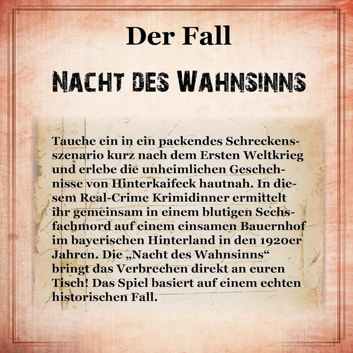 Samhain VERLAG - Real Crime Dinner - Nacht des Wahnsinns für 7-9 Spieler, ab 16 Jahre