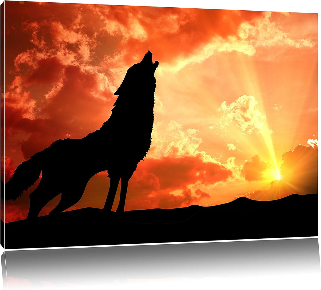 Pixxprint Wolf Heulen als Leinwandbild/Grösse: 100x70 cm/Wandbild/Kunstdruck/fertig bespannt, 100x70