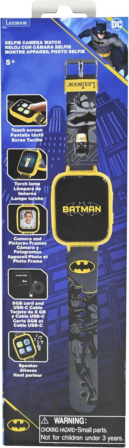Lexibook, Batman, Selfie-Kamera-Uhr, HD-Touchscreen, 720p-Kamera, MP3-Player, integrierter Lautsprec