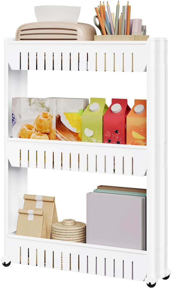 WOLTU 3 Ablagen Nischenregal Küchenregal Schrank Schieberegal schmaler Rollwagen, Nischenwagen Küche