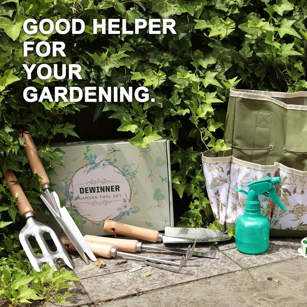 DEWINNER Garten Werkzeuge Set, 12 Stück Schwerlast Edelstahl Gartenarbeit Kit, Non-Slip Holzgriff, M