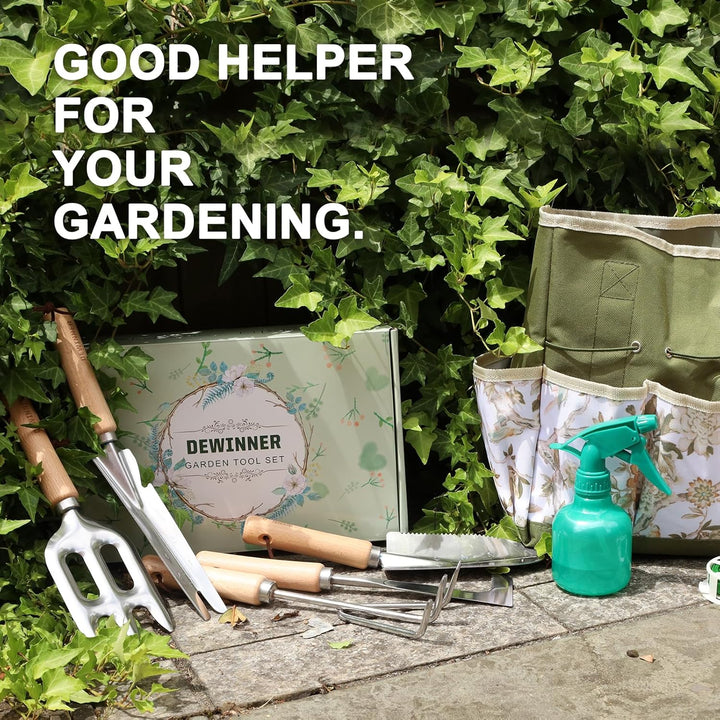 DEWINNER Garten Werkzeuge Set, 12 Stück Schwerlast Edelstahl Gartenarbeit Kit, Non-Slip Holzgriff, M