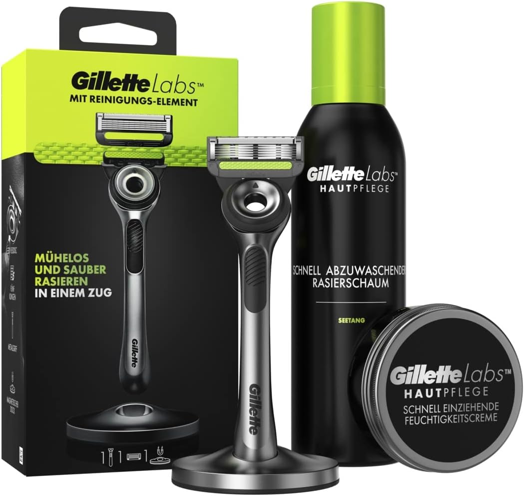 Gillette Labs Bartpflege Set, Nassrasierer Herren + 1 Rasierklinge + Feuchtigkeitscreme (100ml) + Ra